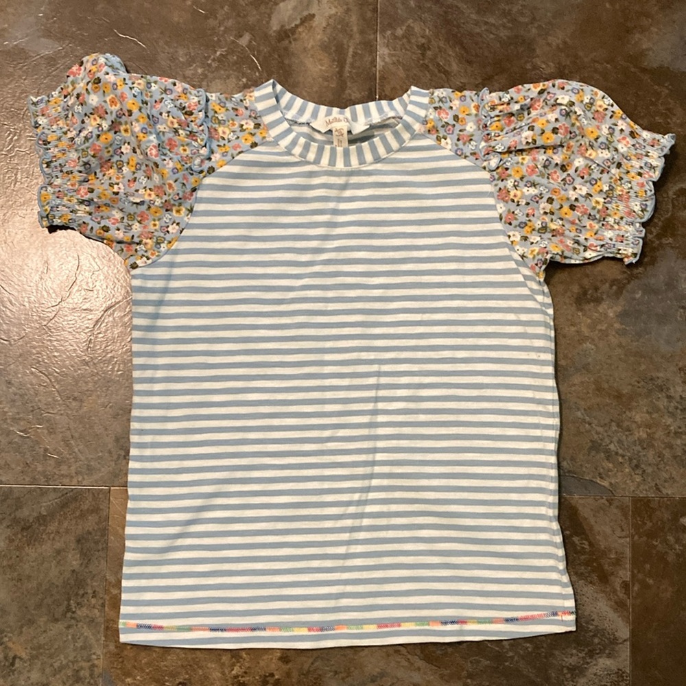 Matilda Jane Blue Short Sleeve Tee with Floral Accents